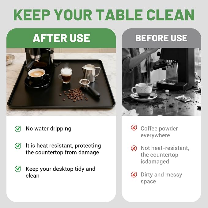 16-inch Coffee Mat - Heat Resistant Silicone for Coffee Bar & Kitchen Counter - Bar Mat for Countertops - Decor Under Espresso Machine & Makers (Black)
