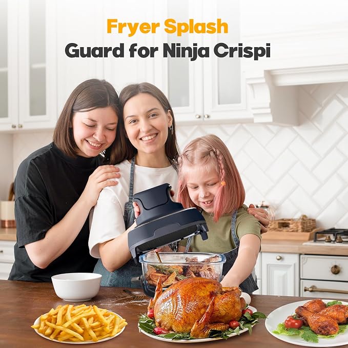 2 PCS Silicone Splatter Shield for Ninja Crispi Replacement Parts,Black | Helps Block Oil Splashes, Reusable, Flexible, Heat Resistant,Easy To Clean,Prevents Stubborn Grease Stains