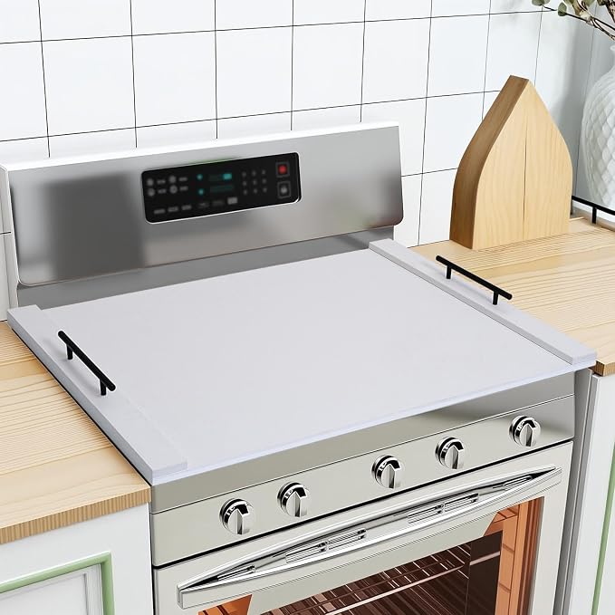 Gas Stove Top Covers/Noodle Board Stove Cover for Electric & Gas Stoves, Gas Stove Cover with Handles (White)