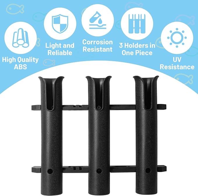 Cooler Fishing Rod Holder, Wall Mounted Fishing Pole Holder, 3 Link Fishing Rod Rack Compatible with YETI Coolers and for RTIC Coolers, Cooler Accessory, Medium, Black