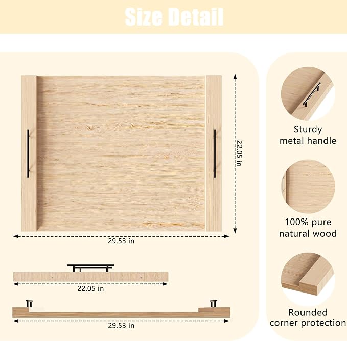 Oak-colored Wood Noodle Board Stove Cover with Handles - 30x22 inch Stove Top Cover for Gas Burners, Decorative Wooden Stove Topper for Electric Range, Extra Counter Space for Farmhouse Kitchen