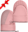 Mini Oven Mitts, Kitchen Oven Gloves Kitchen Mittens 500 Degrees Heat Resistant Baking Gloves, Non-Slip Silicone Surface with Hanging Loops Hot Gloves for Cooking, Baking, BBQ 1 Pair-Pink