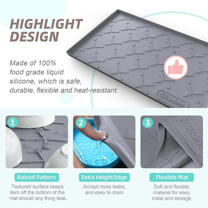Waterproof Under Sink Mat 31" x 22" Kitchen Cabinet Liner Silicone | BPA-Free Silicone Mat with Raised Lip Protects Cabinets from Leaks, Versatile Home Organizer for Bathroom, Pets, Boots, Floor