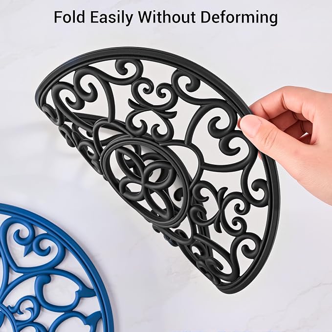 SMARTAKE 3 Set Silicone Trivet Mats for Hot Dishes Pots and Pans (Black) | Heat Resistant Pots and Pans Holders, Non-Slip Flexible Pads Coasters for Countertops Table, Modern Kitchen Decor Accessories
