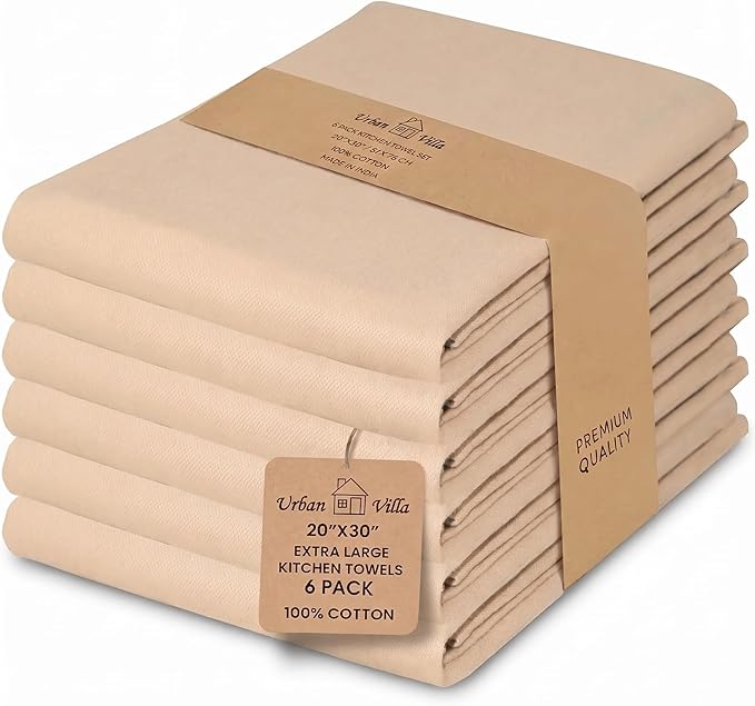 Urban Villa Kitchen Towels Cotton Dish Towels 20”x30” (Set of 6) Beige
