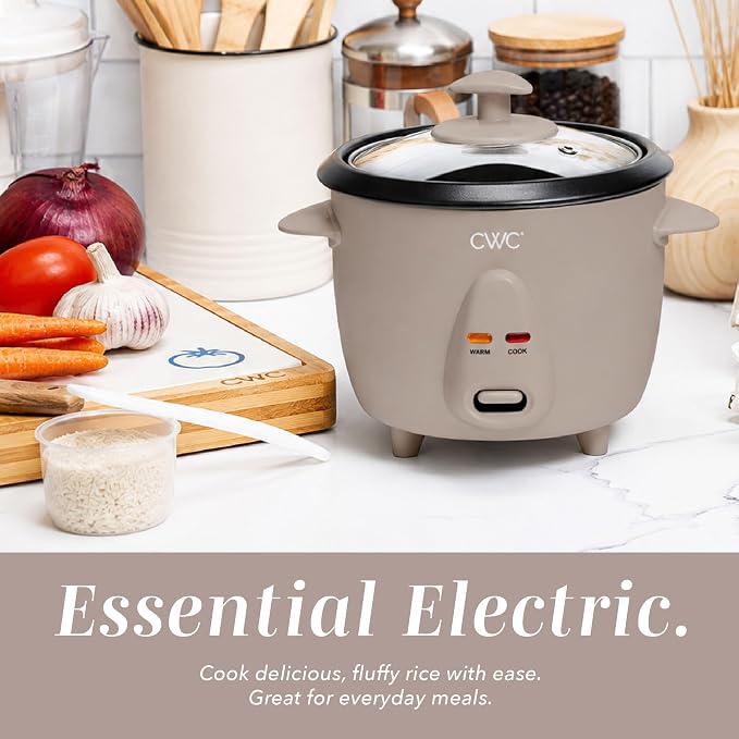 COOK WITH COLOR 6 Cup Rice Cooker 300W - Effortless Cooking and Perfectly, Cooks 3 Cups of Raw Rice for 6 Cups of Cooked Rice, Warm Grey