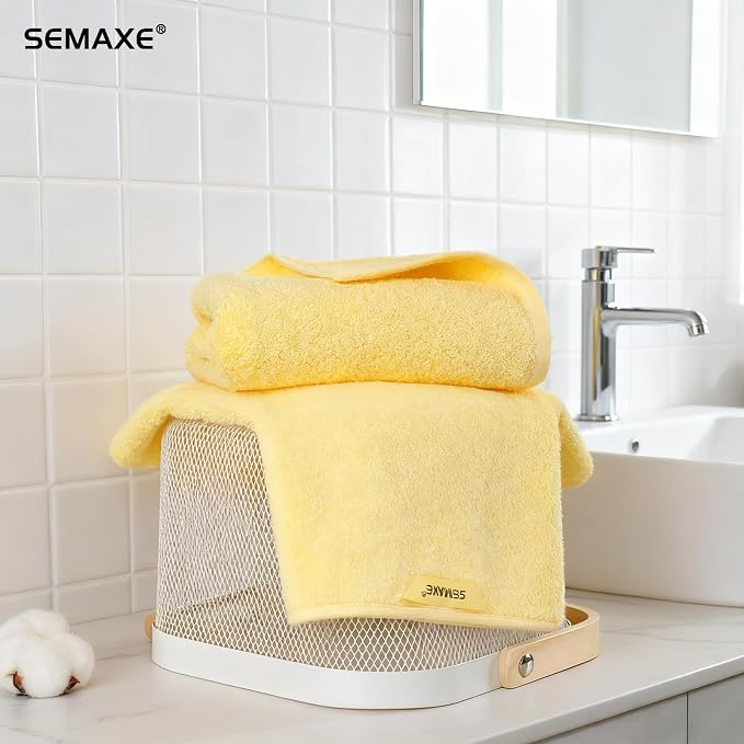 4-Pack Yellow Cotton Hand Towels for Bathroom with Hanging Loops | Sink-side towels for drying hands and face, ideal for bathrooms, guest baths, powder rooms, OEKO-TEX certified, easy care
