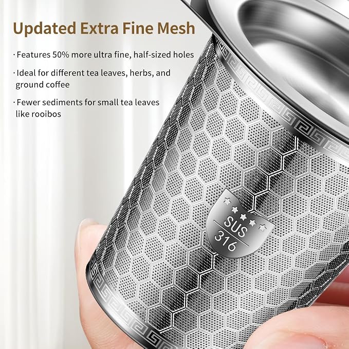 Tea Infuser for Loose Leaf Tea, BOMANSI BOMS 316 Stainless Steel Tea Infuser with Handles, Extra Fine Mesh Tea Strainers Filter Fine Tea Leaves, Fits Tea Pots, Mugs, 1 Pack