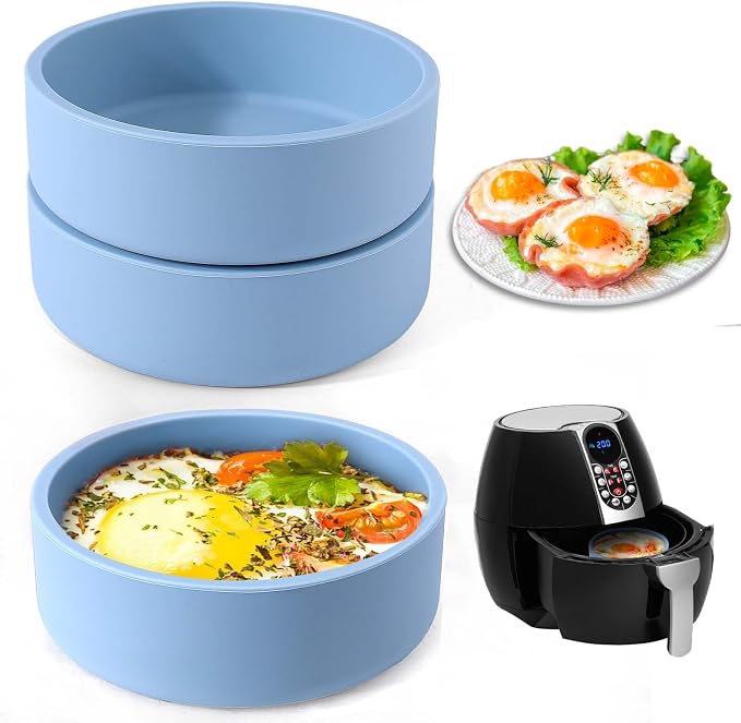 Silicone Air Fryer Egg Mold,Air Fryer Safe Dishes Bowl,BPA Free | 3 Pcs Reusable Nonstick Egg Bites Pan-Alternative to Microwave Egg Cooker/Sous Vide Egg Bite Maker,Air Fryer Accessories,Blue