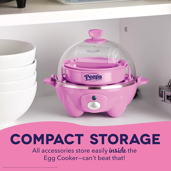PEEPS & Dash Rapid Egg Cooker, Bunny Omelette Mold, Pink | Electric Egg Poacher, Boiler, Steamer & Omelette Maker Machine, Soft or Poached Eggs for Breakfast, Auto Shut-Off, BPA-Free