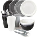 24Piece Plastic Plates and Bowls Sets Dinnerware Set Dishes Set for 4,College Dorm Room Essentials,Camping Plates and Bowls with Tumbler,Knives,Forks and Spoons,Mess Kit,Microwave Safe,BPA Free