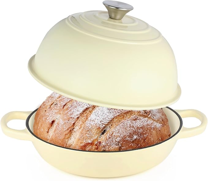 Enameled Cast Iron Bread Oven Dutch Oven Pot with Lid Beige | Bread Dutch Oven for Sourdough Bread Baking, 6 Quarts 10" Bread Pan with Dome Lid, Non-stick Cookware for Homemade Bread
