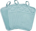 Pot Holders Yarn-Dyed Set of 3 Non Slip Silicone Kitchen Lines | Heat Resistant 500℉ Kitchen Gloves BBQ Baking Women Men Cooking Barbecue Microwave Machine Washable (L-Blue Potholder)