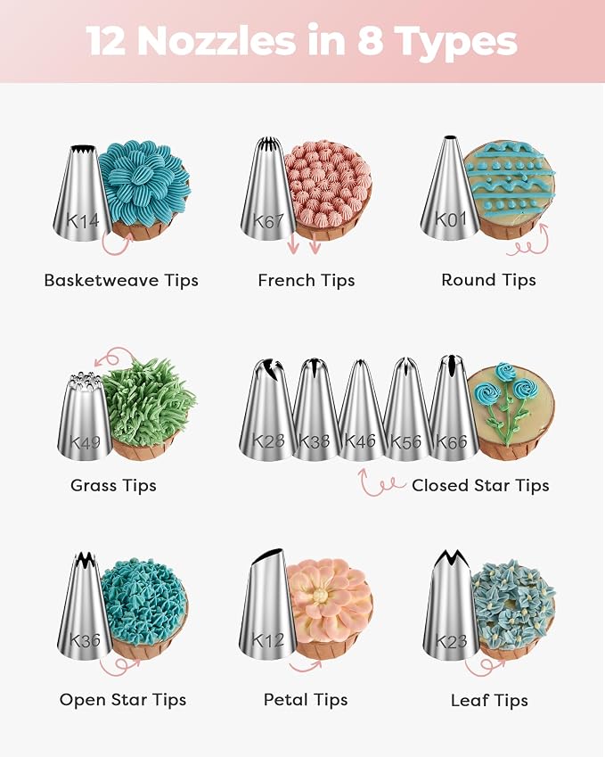 Kootek 71 Cake Decorating Kit Baking Supplies Tools for Beginners & Pros | Cake Stand Turntable, Icing Piping Tips, Disposable Reusable Pastry Bag, Spatulas, Video Tutorial, Pattern Chart