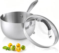 Tri-Ply Stainless Steel Sauce Pan, 2.5 Qt Saucepan with Strainer Lid | Non-Toxic, Dual Pour Spouts, Measurement Mark, Compatible All Cooktops, Anti-Scald Handle, Oven Safe 500°F, Dishwasher Safe