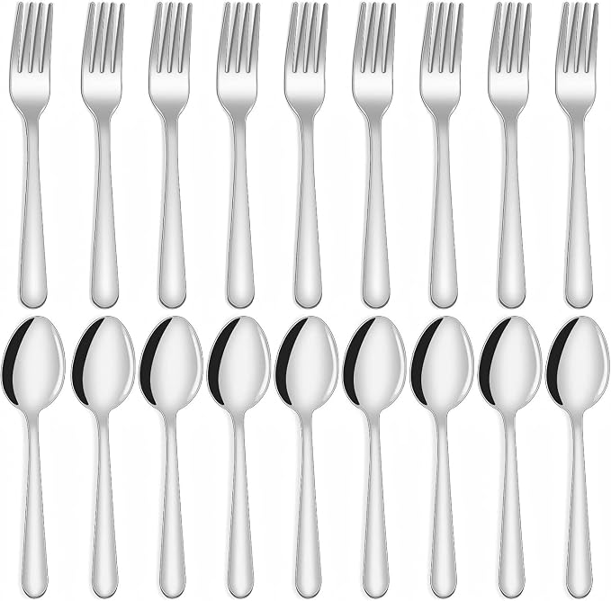 Unokit 24-Piece Spoons and Forks Set Silverware Set - Forks and Spoons Food Grade Stainless Steel Silverware for Home, Kitchen and Restaurant, 12-Fork and 12-Spoon, Mirror Polished&Dishwasher Safe