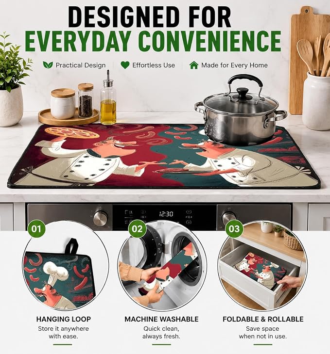 Electric Stove Top Cover for Glass Top, Funny Chef Pizza Decor – Heat Resistant Flat Stove Top Covers, Decorative Scratch Protector Mat for Glass Ceramic Cooktop, Non-Slip, 28"x20"