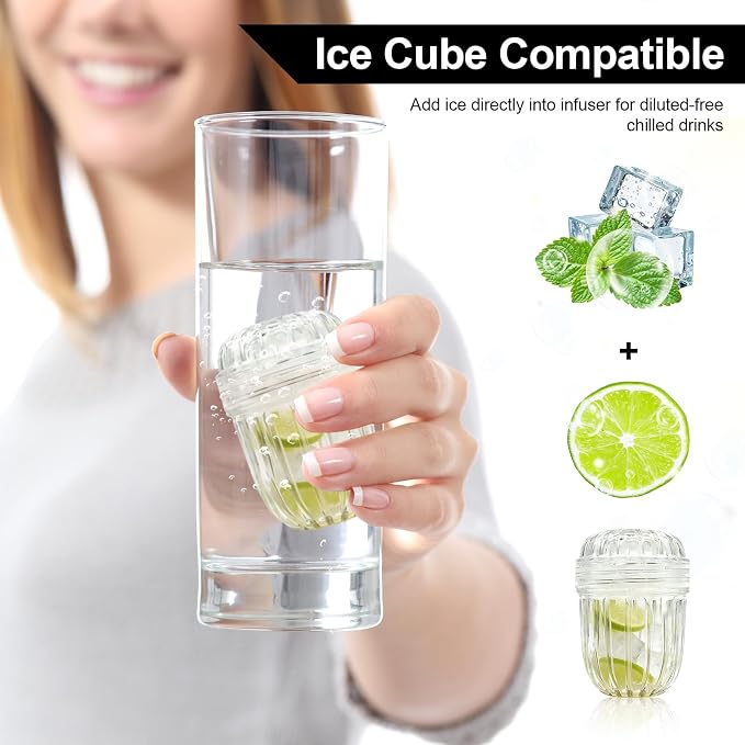 4-Pack Fruit Infuser Inserts for Wide Mouth Water Bottles, Leak-Proof Herb & Tea Strainer, BPA-Free Reusable Diffuser Compatible with 32-40oz Tumblers (Ice Cube Compatible)