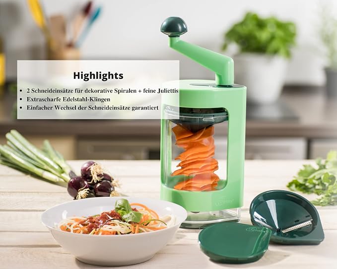 Genius Super Julietti Spiral Cutter for Vegetable Cutting - Spaghetti with Vegetables, Spirals and Julienne