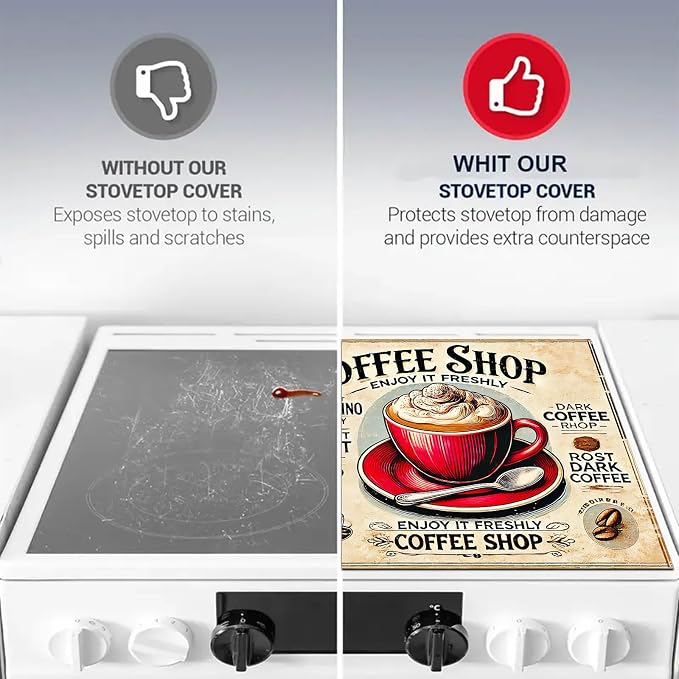 HOMETITUTE Stove Top Cover 28x20 Coffee Shop Vintage Heat Resistant Mat