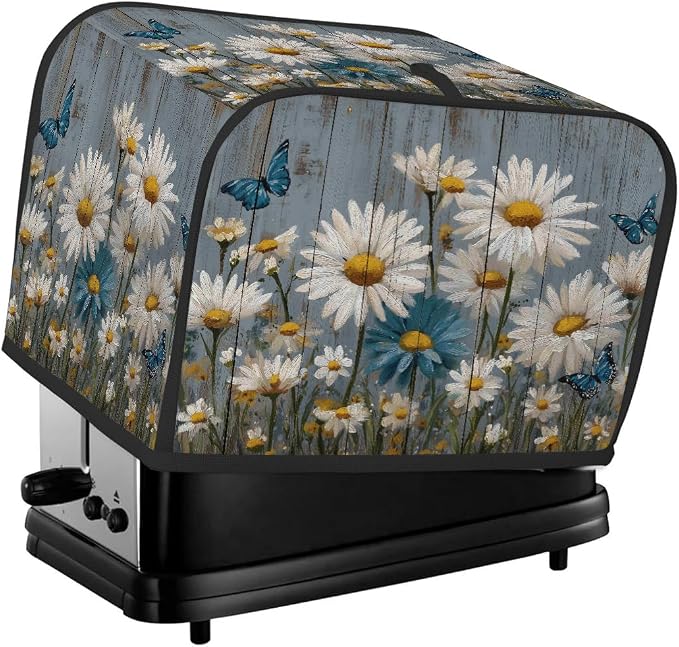 4 Slice Toaster Cover Vintage Wood Daisy Toaster Covers Four Slice Wide Slot Waterproof and Dustproof Covers for Wide Slot Toasters and Small Appliances Kitchen Decor Gifts