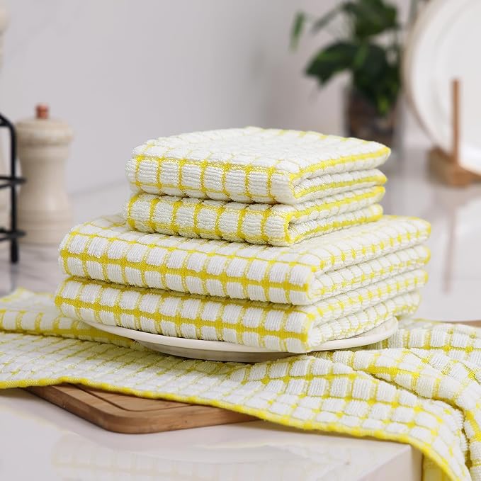 Homaxy Kitchen Towels and Dishcloths Set, Set of 8, Yellow | Cotton Terry Kitchen Dish Towels, Super Soft and Absorbent Dish Cloths, 16 x 25 and 12 x 12 Inches