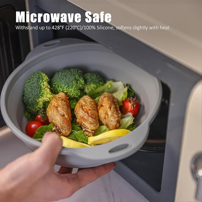 Collapsible Silicone Bowl Large Capacity 2600ml(88floz) - BPA Free, Heat Resistant(-40°F to 400°F), Non-Slip for Family Meals Soup Bowls, Camping & RV Kitchen(Grey)
