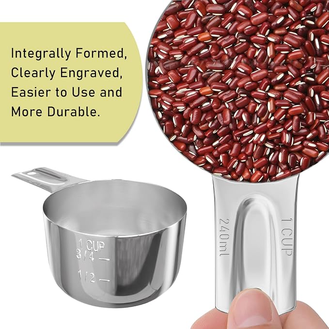 1PCS 1CUP(240ml, 8oz) Measuring Cup, 18/8 Stainless Steel Measure Scoop | High Precision, Food-Grade 304 SS, ‌Rust-Free, Dishwasher-Safe, Easy-Read Markings, Multi-Purpose, Sturdy & Durable