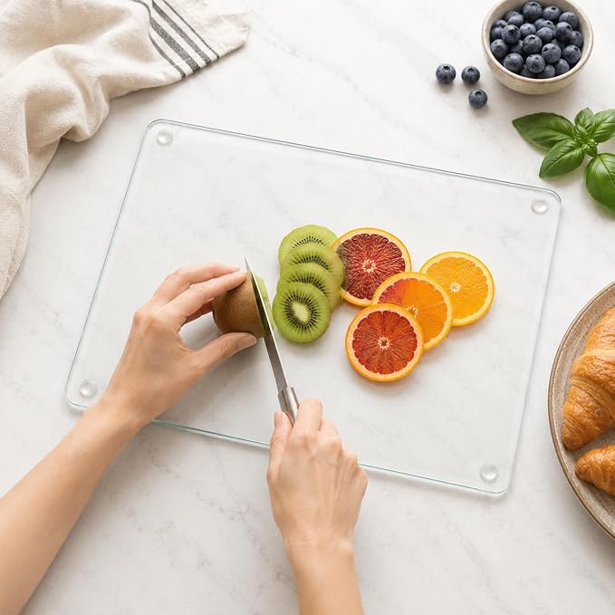 Glass Cutting Board 20''x16'' Large Tempered Glass Kitchen Counter Protector Clear Cutting Board for Countertop Durable Scratch Resistant Heat Proof for Bread Meat Veggies Kitchen Essential