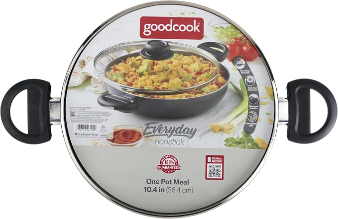 GoodCook Everyday 10.4-Inch Nonstick Cooking Pot with Lid, One Pot Meal Pan, Deep Casserole Dish, Aluminum Stockpot with Higher Walls, Ergonomic Handles, Even Heating, Black