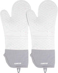 Extra Long Silicone Oven Mitts - Heat Resistant up to 500°F, 15'' Waterproof and Non-Slip Oven Gloves with Soft Quilted Liner - Perfect for BBQ, Cooking, Baking, and Grilling - 1 Pair, Light Grey