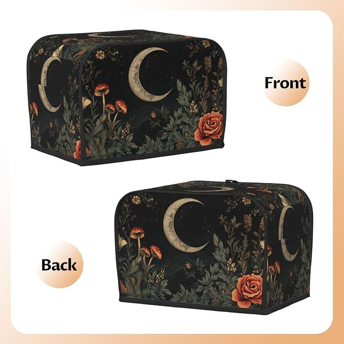 2 Slice Toaster Cover Botanical Flower Moon Vintage Dust Proof Washable Kitchen Appliance Cover with Pocket, Oxford Fabric Countertop Toaster Protector for Standard Toasters Small Appliances
