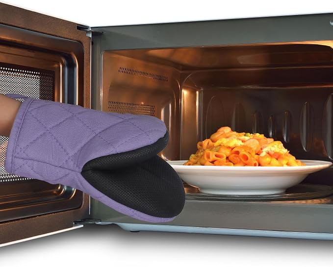 Goldmeet Mini Oven Mitts 2-Pack, 7"x5.5", 500°F Silicone Grip, Taro Purple | Non-Slip, Heat Resistant, Machine Washable, Hanging Loop, Fits Small Hands, for Baking Grilling BBQ Cooking