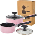 Nonstick Saucepan Set with Lid, Non Stick 1Qt & 2Qt Sauce Pan Set with Glass Lid Small Pot for Home Kitchen