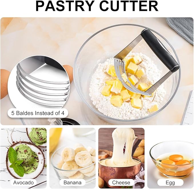 Pastry Cutter, Biscuit Cutter, Dough Scraper,Pastry Blender,Baking Mats | Stainless Steel Dough Cutter Set,Biscuit Cutter Baking Pastry Mat Dough Blender Tools & Pastry Utensils (5 Pcs/Set)