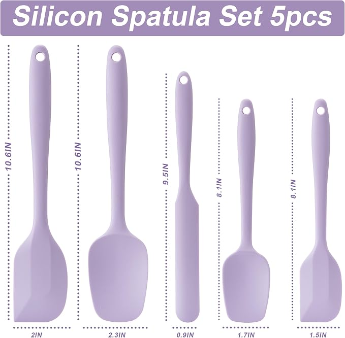 Silicone Spatula Set,5 Piece Food Grade Rubber Spatulas,Lavender | Spatulas Silicone Heat Resistant for Baking,Cooking,and Mixing High Heat Resistant Non Stick Dishwasher Safe BPA-Free
