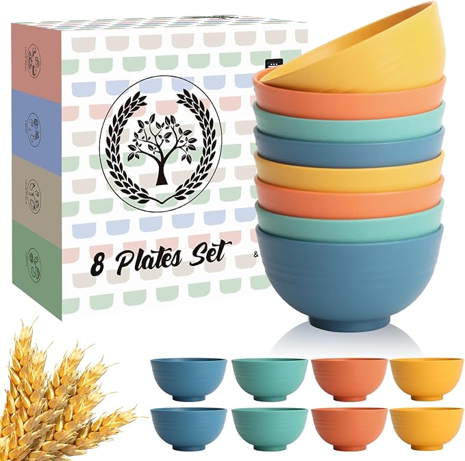 Wheat Straw Small Bowls, Unbreakable Dessert Bowls 8 PCS, 10 OZ Small Plastic Bowl for Kitchen, Microwave & Dishwasher Safe Mini Bowl for Snack, Ice Cream, Yogurt,Portion Control(Multi)