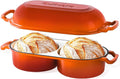 Cast Iron Bread Pan with Lid, Mini Enamel Sourdough Baking Dutch Oven Pot, Double Round Loaf Space for Homemade, Bread, Cake, Meatloaf, 16.5cm Diameter, 500°F Oven Safe, Non Stick, Orange