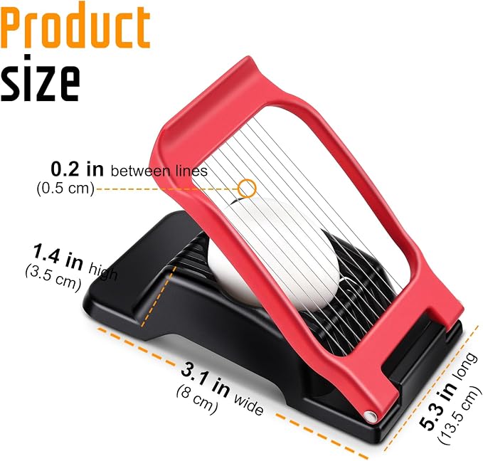 Heavy Duty Aluminium Egg Slicer, Stainless Steel Wire, Black & Red | Not Dishwasher Safe, Rust Resistant, Egg Cutter for Hard Boiled Eggs, Soft Food and Soft Fruit, Salads, Butter, Cheese, Spam