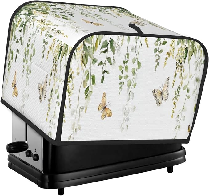 4 Slice Toaster Cover Butterfly Watercolor Botanical Leaf Dust Proof Washable Kitchen Appliance Cover with Pocket, Oxford Fabric Countertop Toaster Protector for Standard Toasters Small Appliances