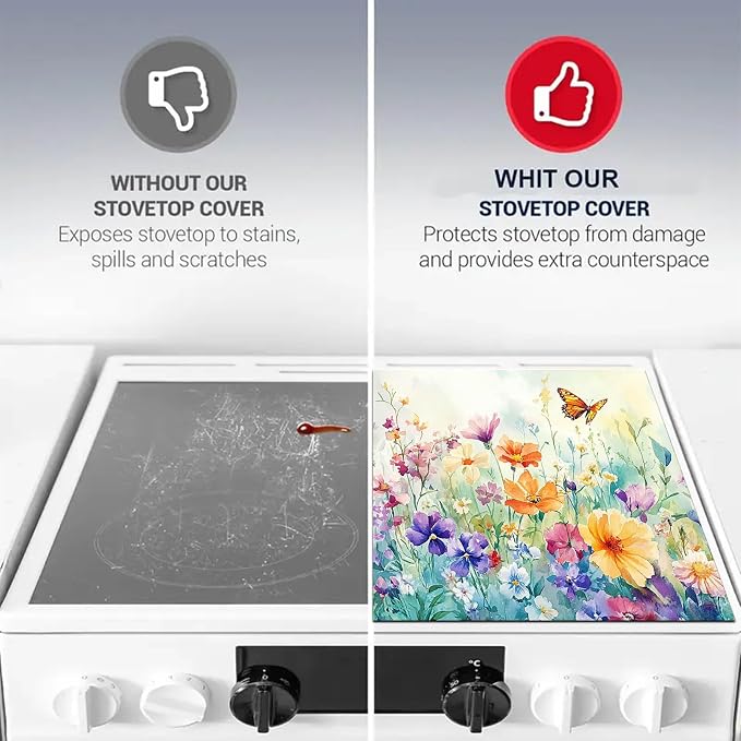 HOMETITUTE Wildflower Stove Top Cover 28x20 Butterfly Diatomite Mat