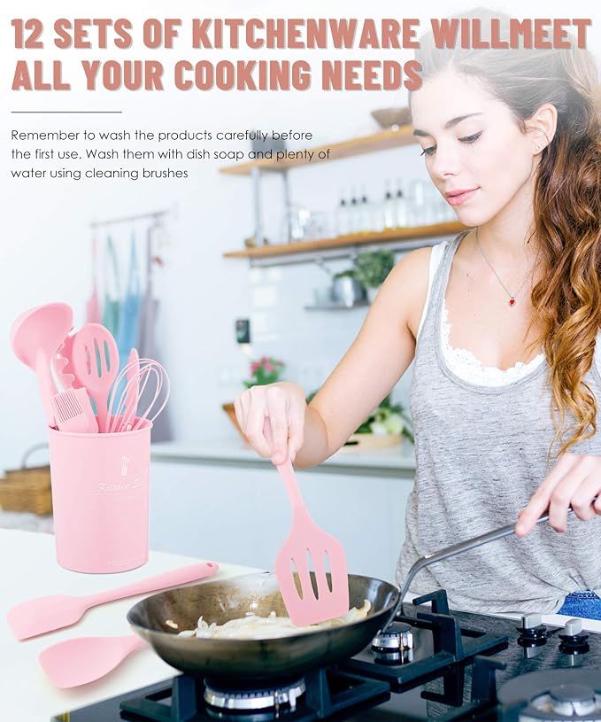 Kitchen Utensils Set-12 Pieces Silicone Cooking Utensils Set (Dishwasher Safe) 392°F Heat Resistant Spatula Set, Nonstick Cookware | Dishwasher Safe 392°F Heat Resistant Spatula Set Kitchen Utensil Set for Nonstick Cookware,Best Kitchen Tools with Holder
