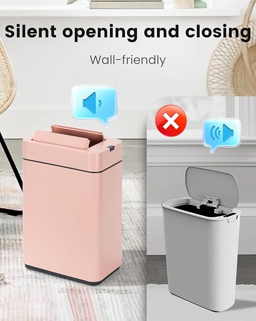 ELPHECO Slim Bathroom Trash Can with Lid 2.6 Gallon Smart Trash Can Pink | Motion Sensor Butterfly Lid Garbage Can Automatic Stainless Steel Wastebasket Bathroom Decor for Bedroom Office Toilet
