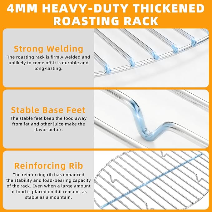 12.4" Oval Stainless Steel Roasting Rack/Cooling Rack - 4MM Heavy Duty Roaster Rack, Dishwasher & Oven Safe, for Turkey Chicken Roasting, Thanksgiving Christmas Holiday Gift for Wife/Mom.