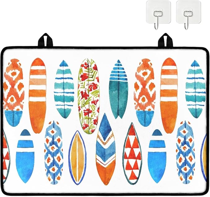 Wave Watercolor Surfboard Stove Top Covers for Electric Stove, Summer Beach Stylish Glass Stovetop Cover with Lanyard Surfboards Pattern Countertop Protector Mat for Kitchen 28 x 20 Inch