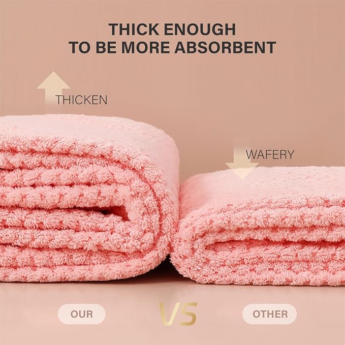 MaopaoBeauty Thicker Hair Drying Towels, Quick Drying Towels for Hair with Button, Super Absorbent Hair Turbans for Wet Hair Long Thick Curly Hair, Soft Hair Drying Towel Wrap, Light Blue