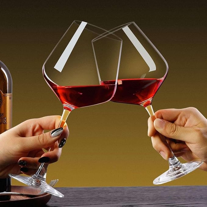 PARACITY Wine Glasses Set of 4, Hand-Blown Long Stem, Clear Glass, 16 fl oz | Wide bowl supports swirling for red and white varieties; clear design suits dinners, weddings, bars and outdoor events.