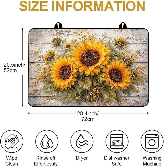 Sunflower Farmhouse Stove Top Cover for Electric Gas Glass Stove | Sunflower kitchen decor, yellow floral; non-slip stovetop cover, glass cooktop noodle board, rustic fall counter mat