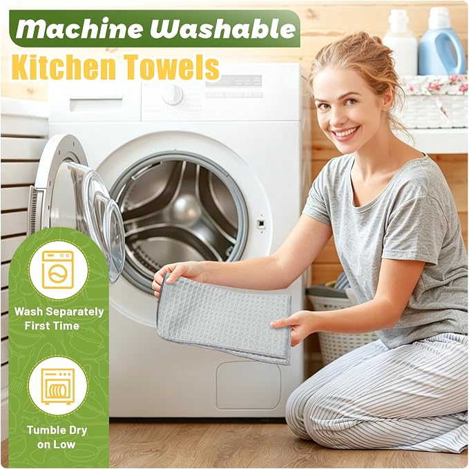 Kitchen Towels 6-Pack Cotton Waffle Weave Dish Cloths 12 x 12 Cleaning Rags