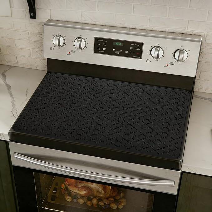 Stove Top Cover for Electric Stove - Silicone Stove Mat for Glass Top | Silicone XXL Glass Cooktop Covers, Flat RV Range top Mats，Black 27.5"X20"